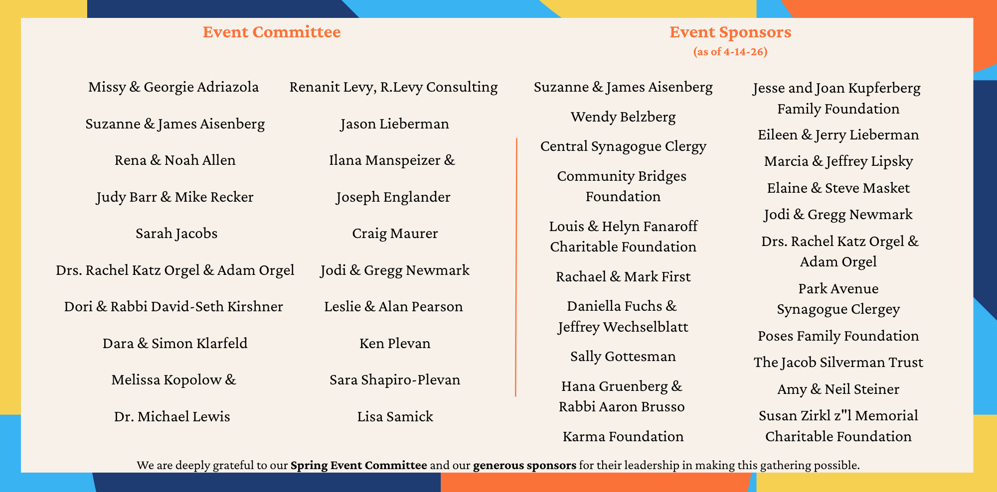 Spring Event Committee and Sponsors